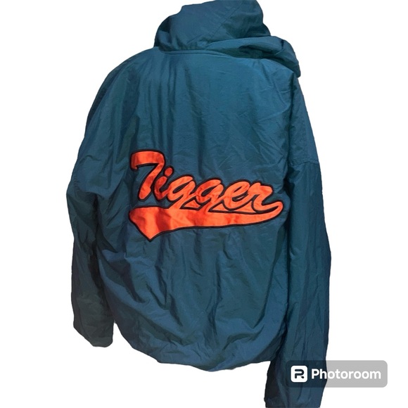 VTG DISNEY STORE XXL Tigger Green Lined Windbreaker Full Zip Hoodie Jacket - Picture 2 of 10